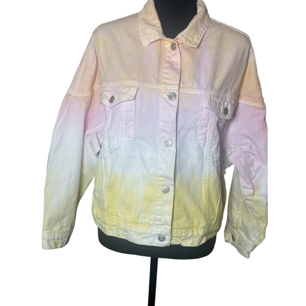 Sunset + Spring Ombre‎ Tie Dye Denim Jacket Button Front Casual